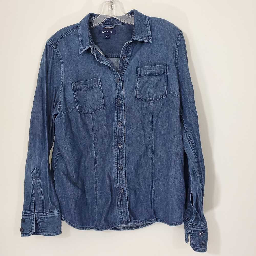 Lands End 100% Cotton Denim/Jean Blouse, Size 12P